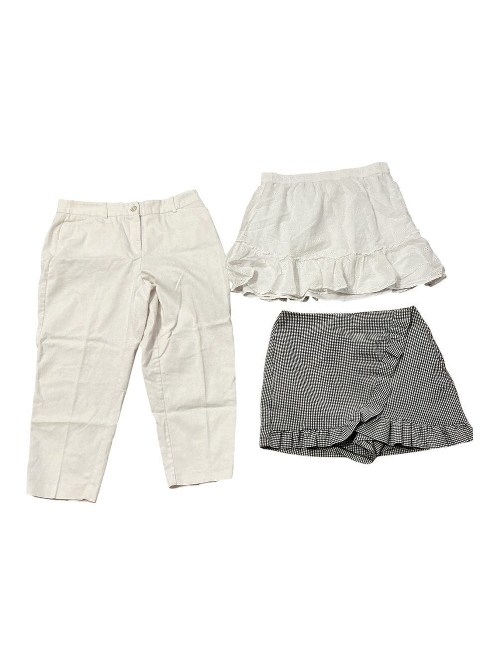 Counterparts White Pants and White Skirt with Black Checkered Ruffle Skort